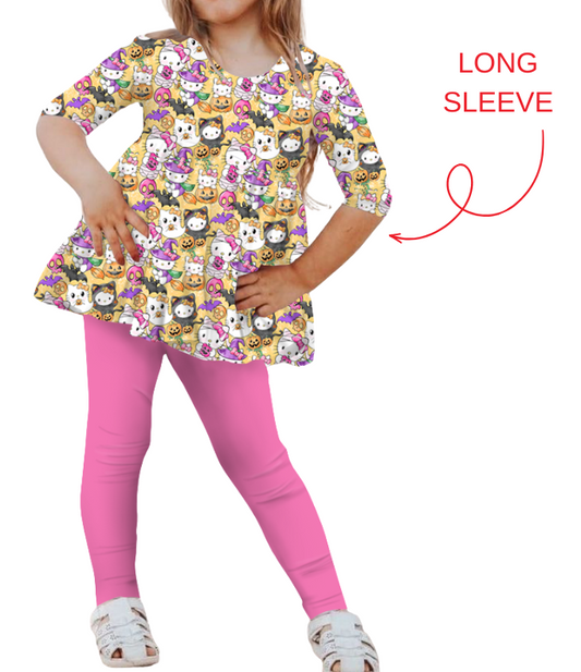 Boo Kitty - Bamboo Long Sleeve & Pants Peplum Set