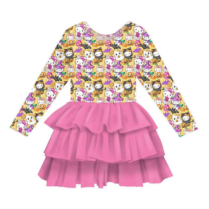 Boo Kitty - Girl's Long Sleeve Bamboo Tiered Tulle Dress