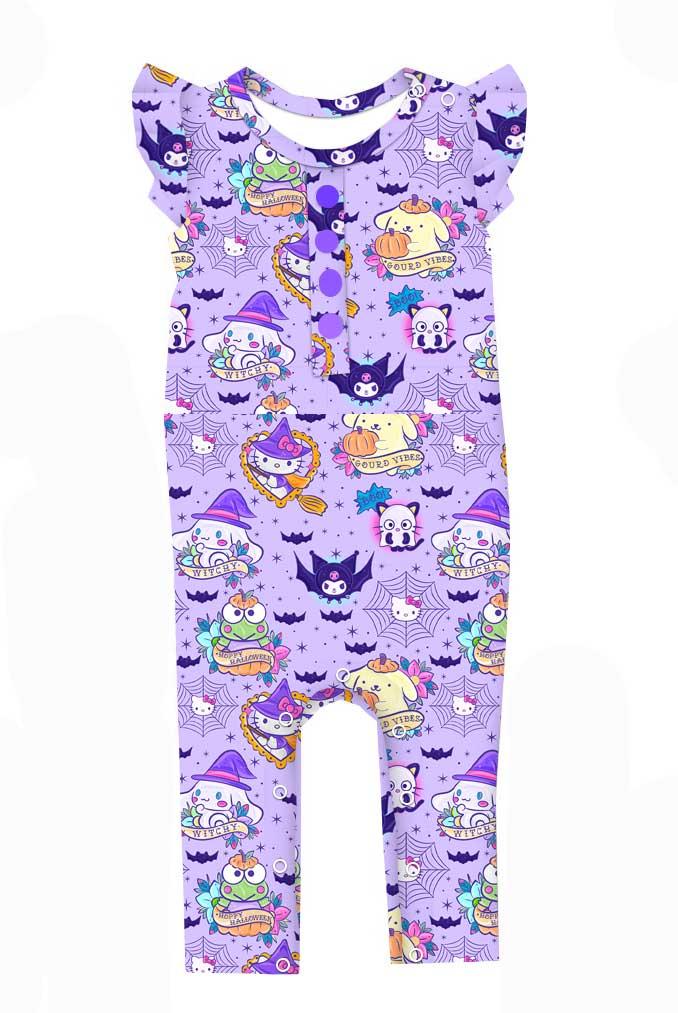 Kitty Webs - Ruffle Sleeve Bamboo Romper