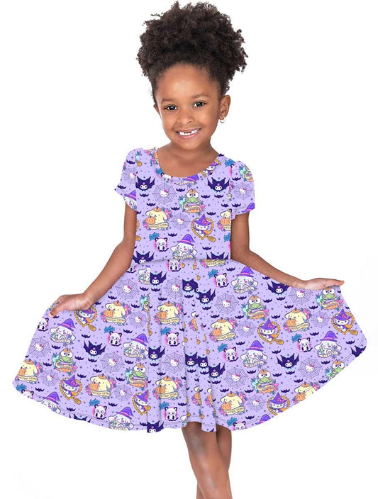 Kitty Webs - Girl's Short Sleeve Bamboo Twirl Dress