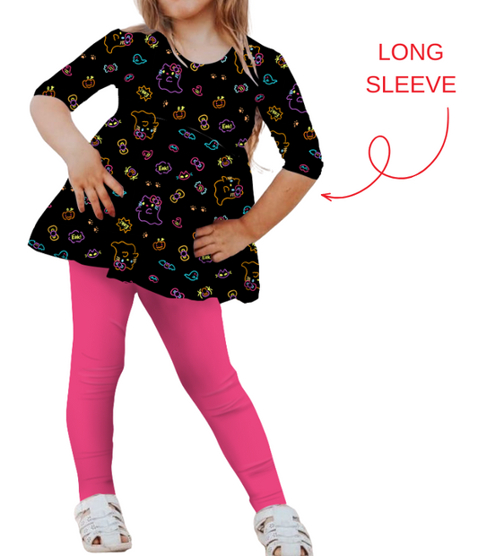 Neon Kitty - Bamboo Long Sleeve & Pants Peplum Set