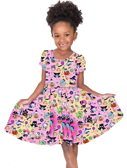 Kitty Treats - Girl's Short Sleeve Bamboo Twirl Dress