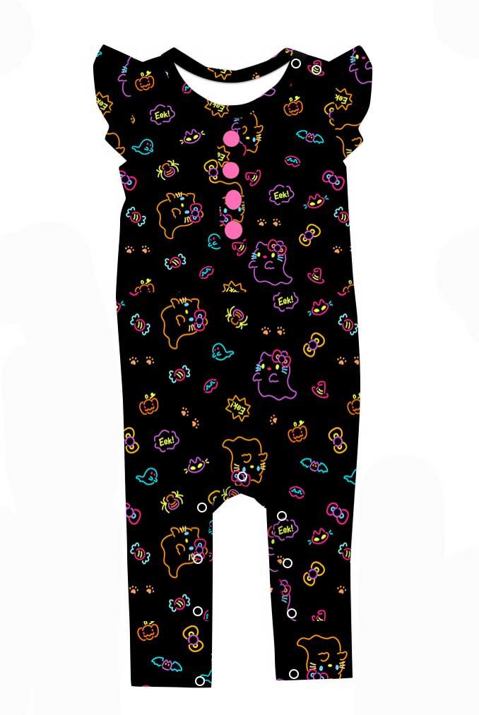 Neon Kitty - Ruffle Sleeve Bamboo Romper