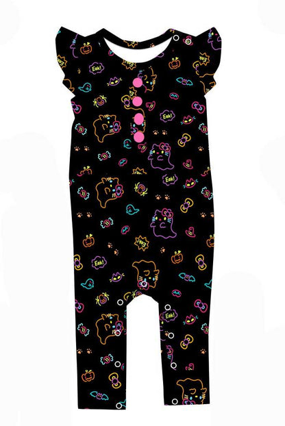 Neon Kitty - Ruffle Sleeve Bamboo Romper