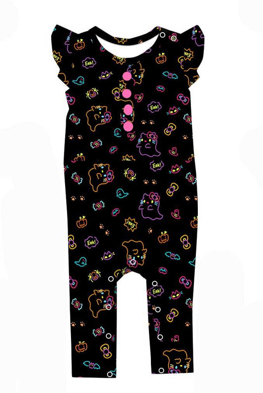 Neon Kitty - Ruffle Sleeve Bamboo Romper