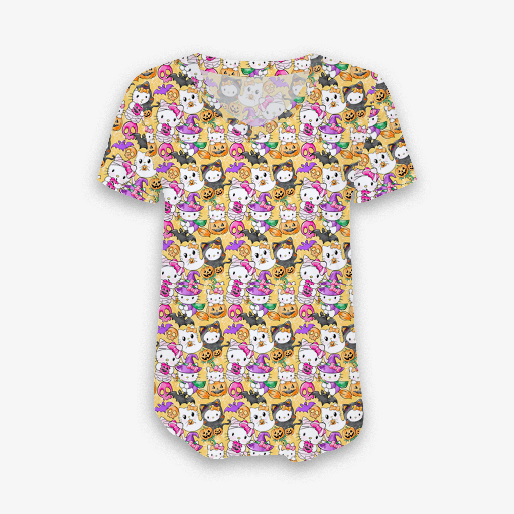 Boo Kitty - Women's Bamboo Short Sleeve V Neck Top