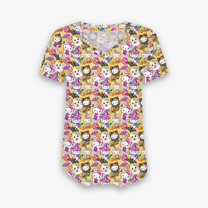 Boo Kitty - Women's Bamboo Short Sleeve V Neck Top