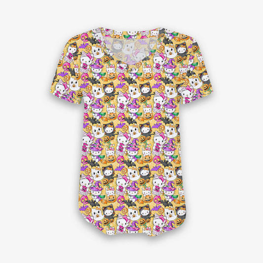 Boo Kitty - Women's Bamboo Short Sleeve V Neck Top