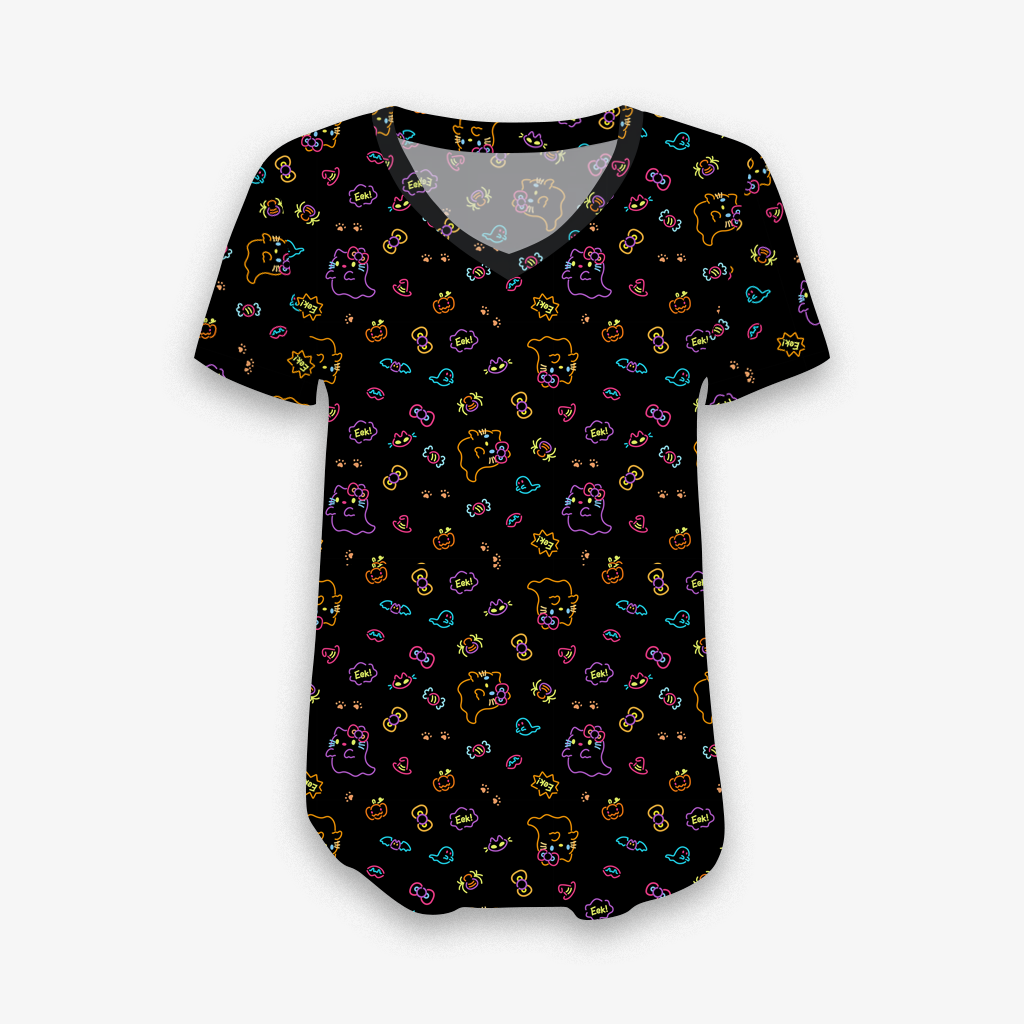[Pre Sale] Neon Kitty - Women's Bamboo Short Sleeve V Neck Top (EST SHIP LATE SEPT)