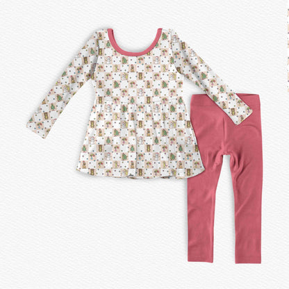 Christmas Cheer - Bamboo Long Sleeve & Pants Peplum Set