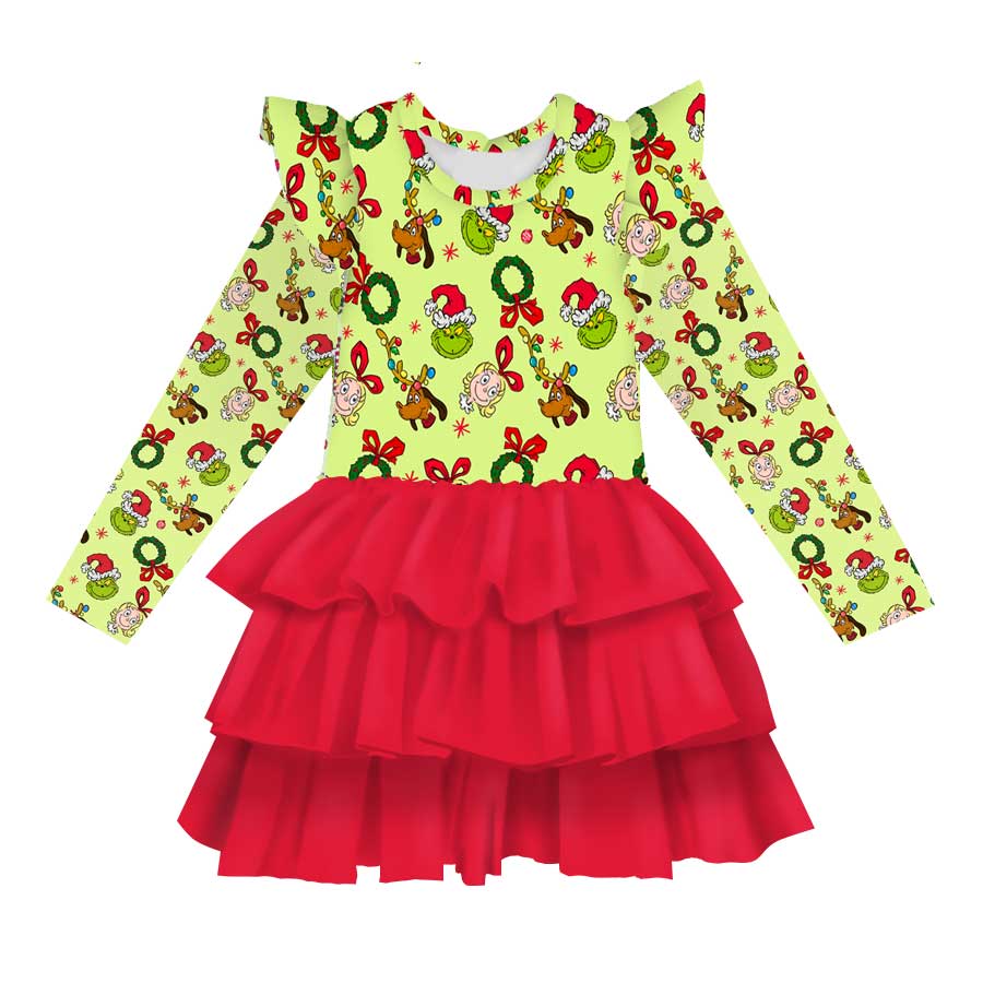 Cindy Lou Who - Girl's Long Sleeve Bamboo Tiered Tulle Dress