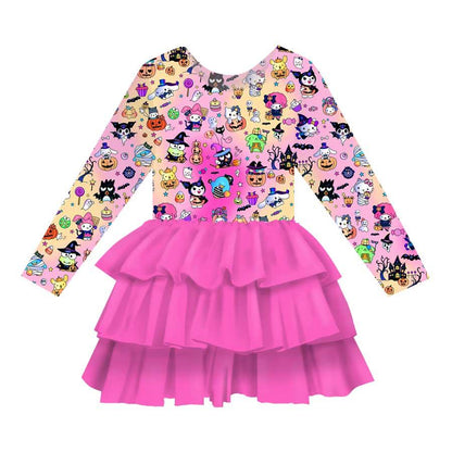 Kitty Treats - Girl's Long Sleeve Bamboo Tiered Tulle Dress