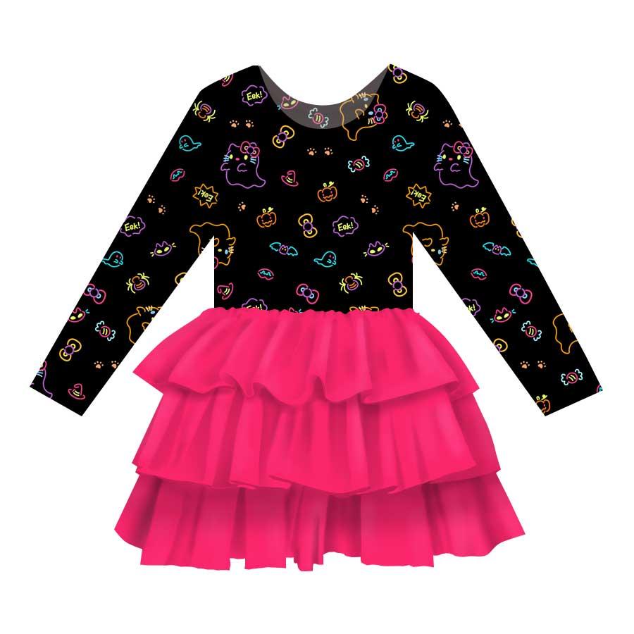 Neon Kitty - Girl's Long Sleeve Bamboo Tiered Tulle Dress