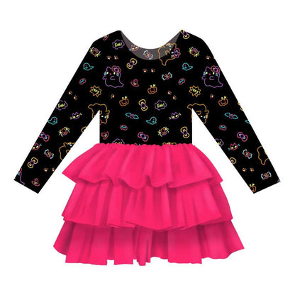 Neon Kitty - Girl's Long Sleeve Bamboo Tiered Tulle Dress