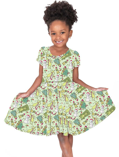 You're a Mean One - Girl's Short Sleeve Bamboo Twirl Dress