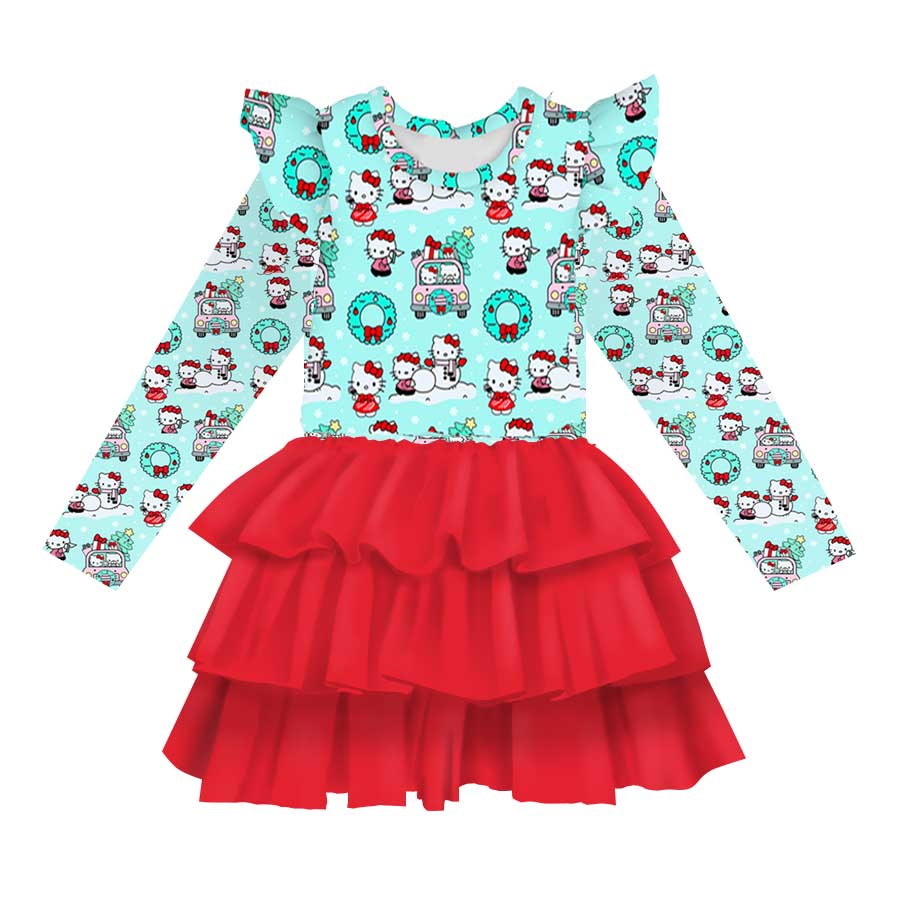 Hello Holidays - Girl's Long Sleeve Bamboo Tiered Tulle Dress