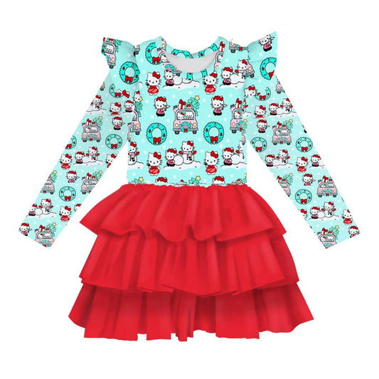 Hello Holidays - Girl's Long Sleeve Bamboo Tiered Tulle Dress