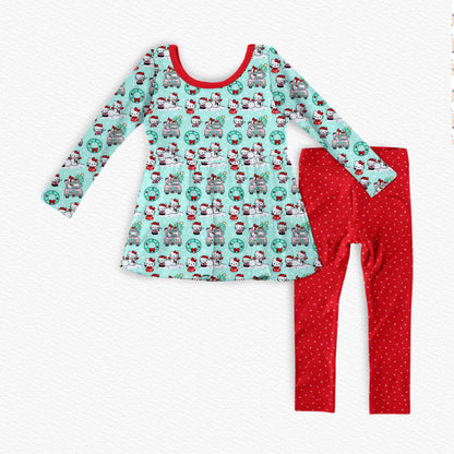 Hello Holidays - Bamboo Long Sleeve & Pants Peplum Set