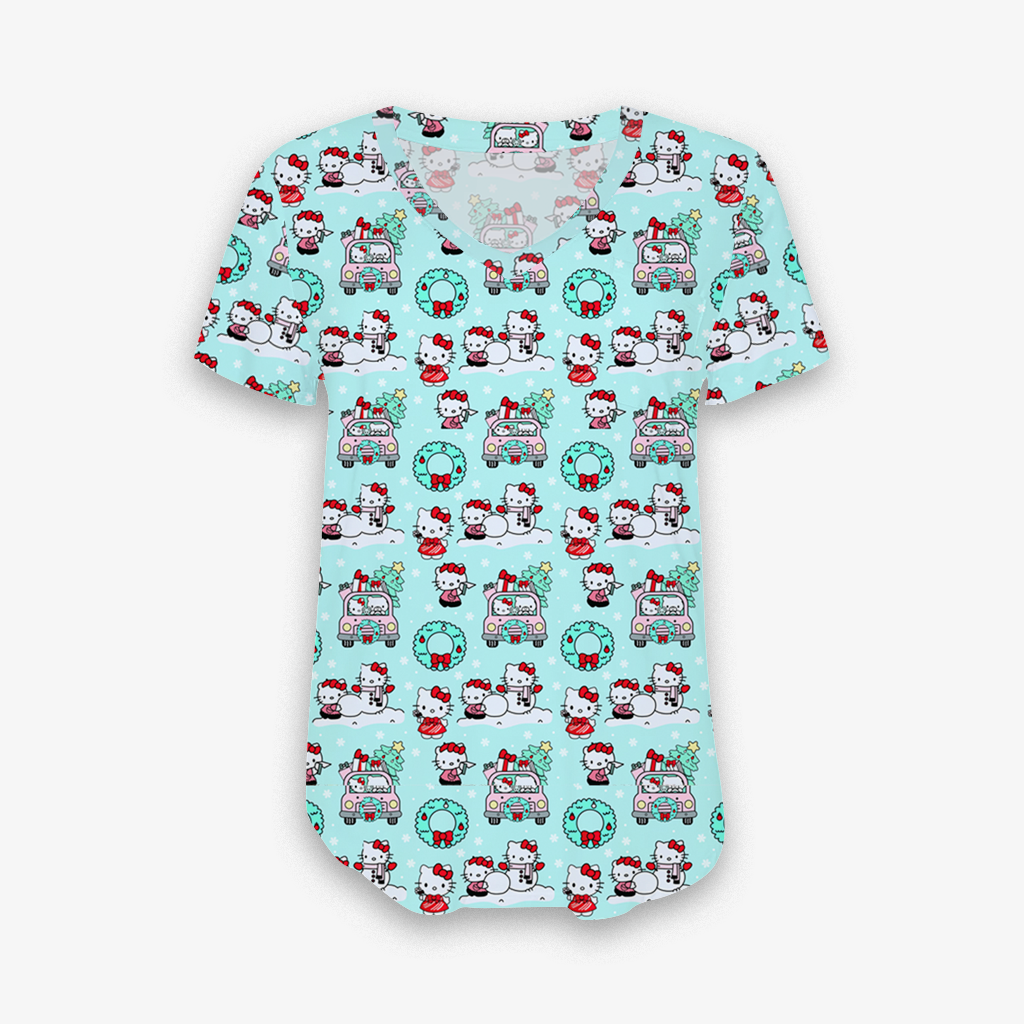 Hello Holidays - Women's Bamboo Short Sleeve V Neck Top