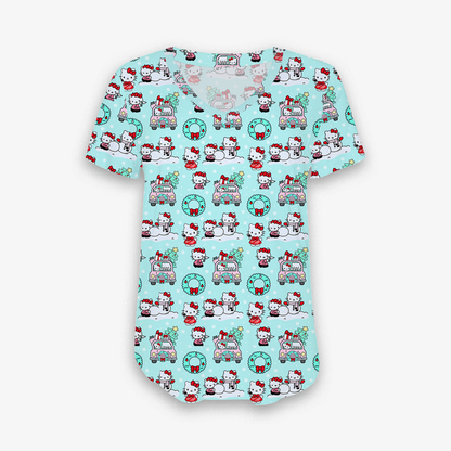 Hello Holidays - Women's Bamboo Short Sleeve V Neck Top