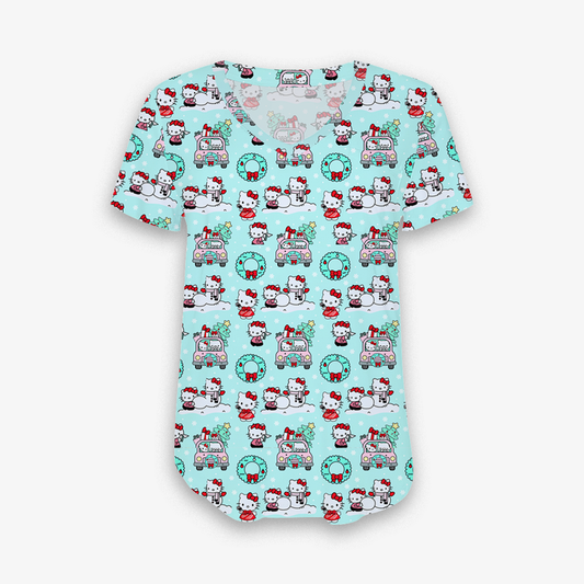 Hello Holidays - Women's Bamboo Short Sleeve V Neck Top