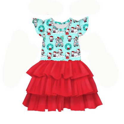 Hello Holidays - Girl's Flutter Sleeve Bamboo Tiered Tulle Dress