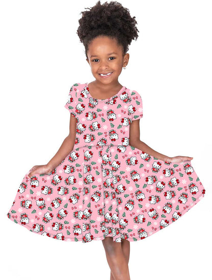 Kitty Mittens - Girl's Short Sleeve Bamboo Twirl Dress