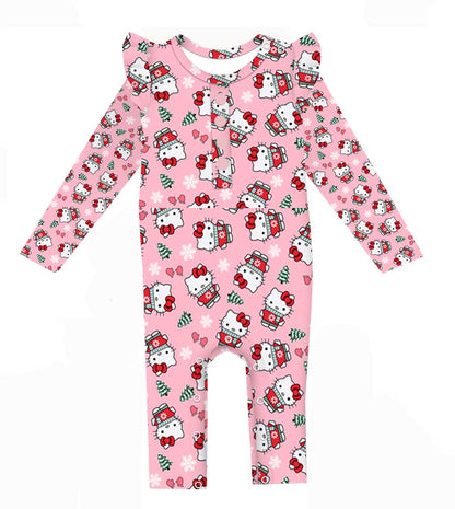 Kitty MIttens - Girls Bamboo Long Sleeve Ruffled Romper