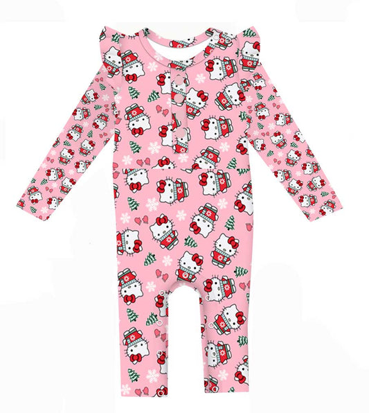 Kitty MIttens - Girls Bamboo Long Sleeve Ruffled Romper