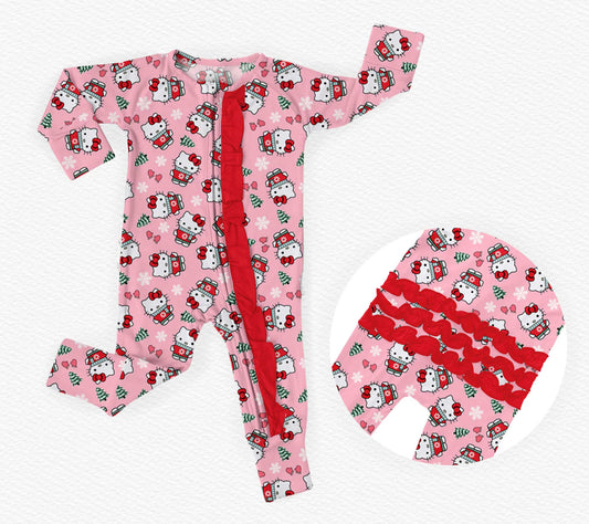Kitty Mittens - Bamboo Convertible Ruffle Zippy Romper