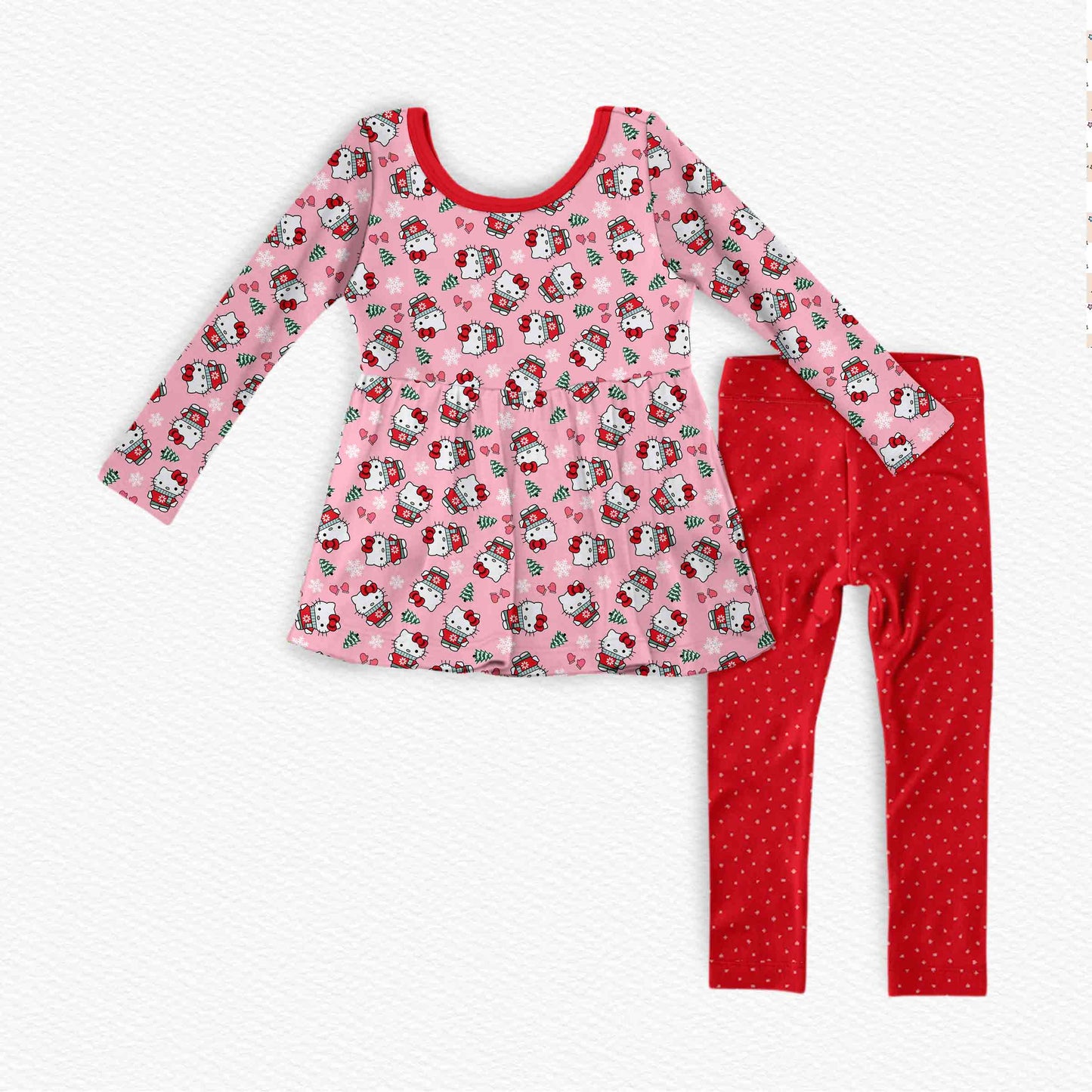 Kitty Mittens - Bamboo Long Sleeve & Pants Peplum Set
