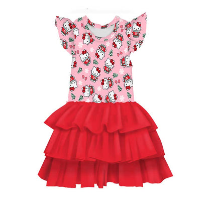 Kitty Mittens - Girl's Flutter Sleeve Bamboo Tiered Tulle Dress