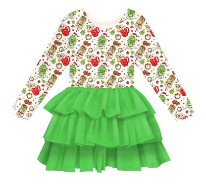 Grouchy before Coffee - Girl's Long Sleeve Bamboo Tiered Tulle Dress