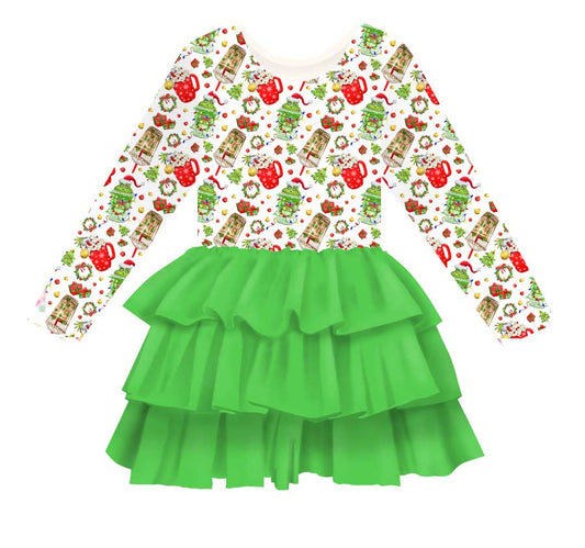 Grouchy before Coffee - Girl's Long Sleeve Bamboo Tiered Tulle Dress