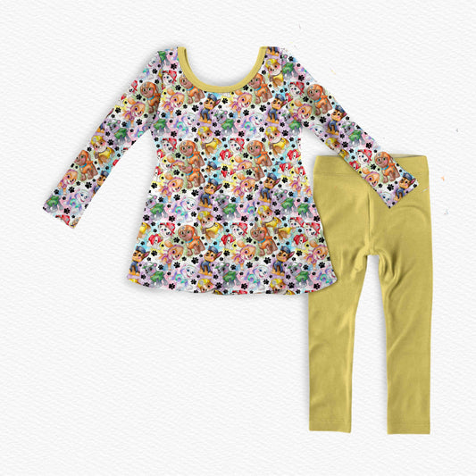 Pups on Patrol - Bamboo Long Sleeve & Pants Peplum Set