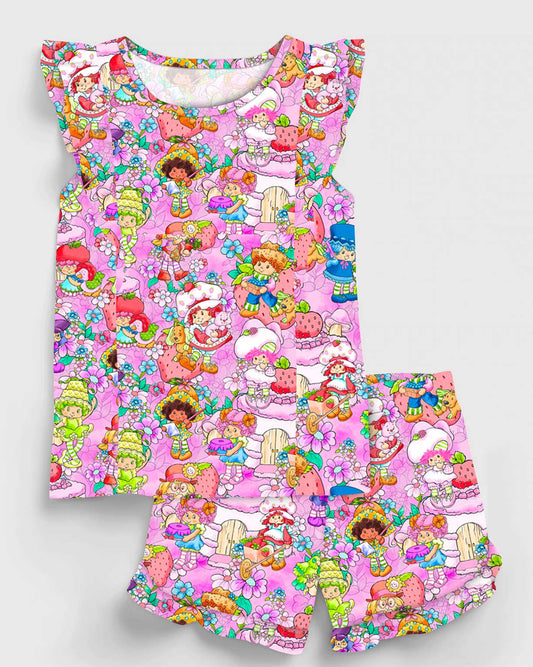Strawberry Friends - Bamboo Flutter Sleeve and Shorts Lounge Set