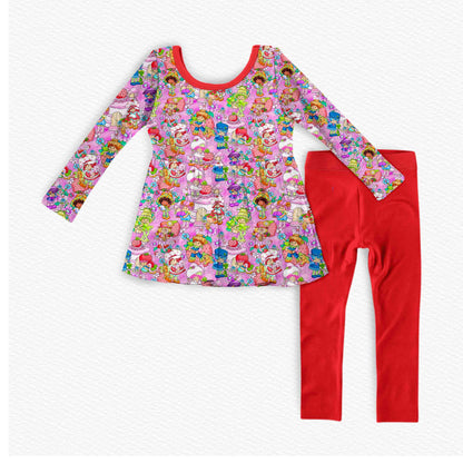 Strawberry Friends - Bamboo Long Sleeve & Pants Peplum Set