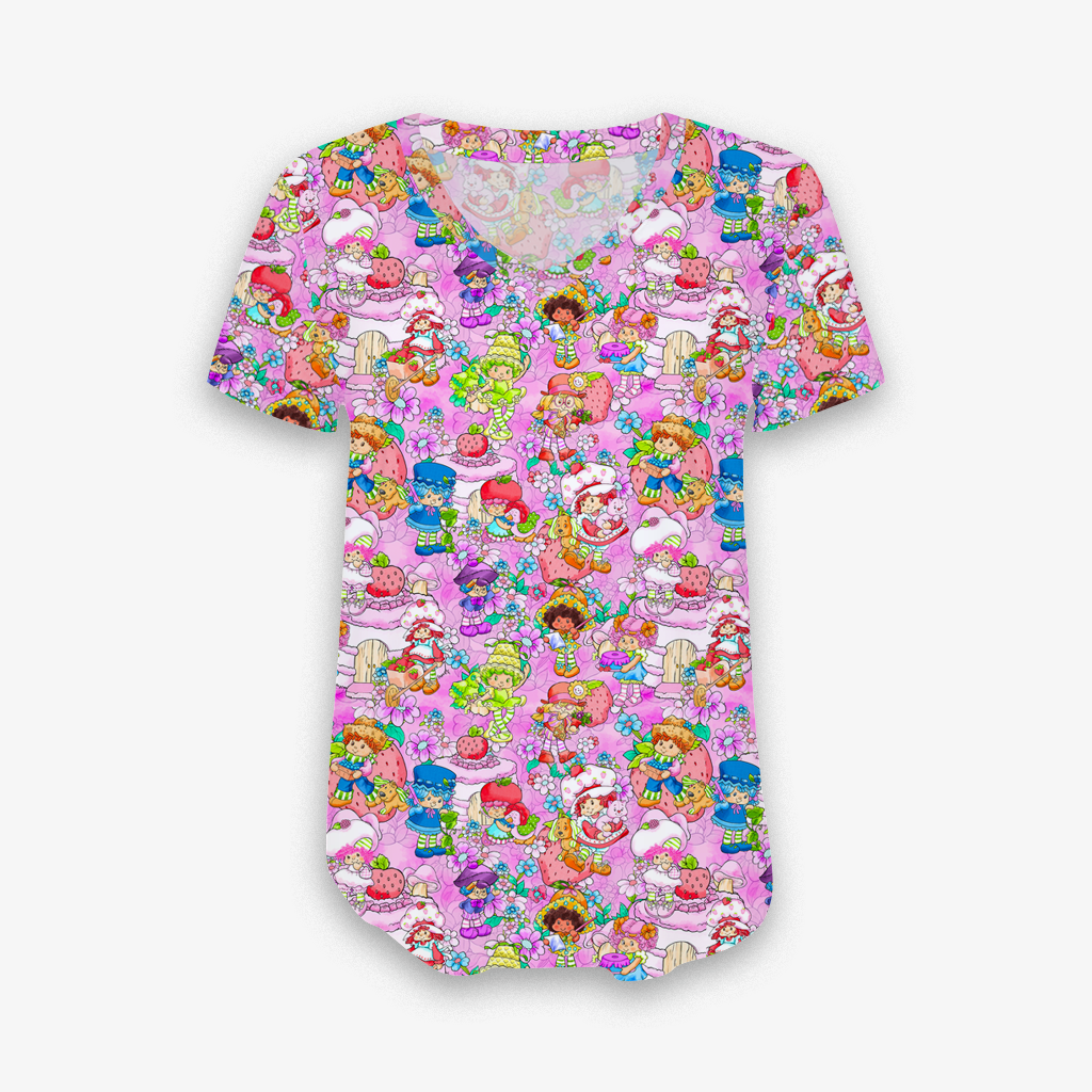 Strawberry Friends - Women's Short Sleeve V Neck Bamboo Top