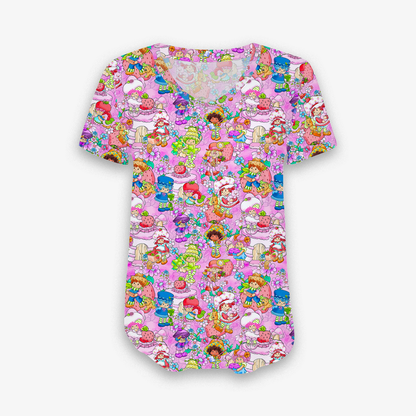Strawberry Friends - Women's Short Sleeve V Neck Bamboo Top