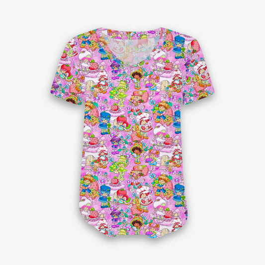 Strawberry Friends - Women's Short Sleeve V Neck Bamboo Top